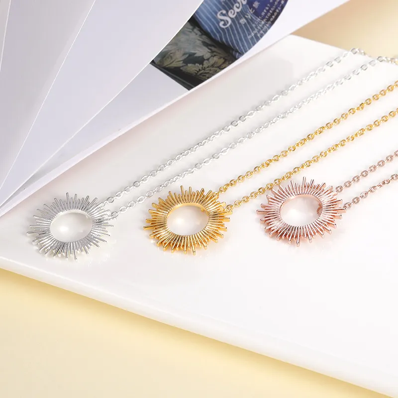 Collar con colgante de sol y espiga para mujer, joyería bohemia de acero inoxidable, collar con dije celestial de eclipse solar._voghion.com