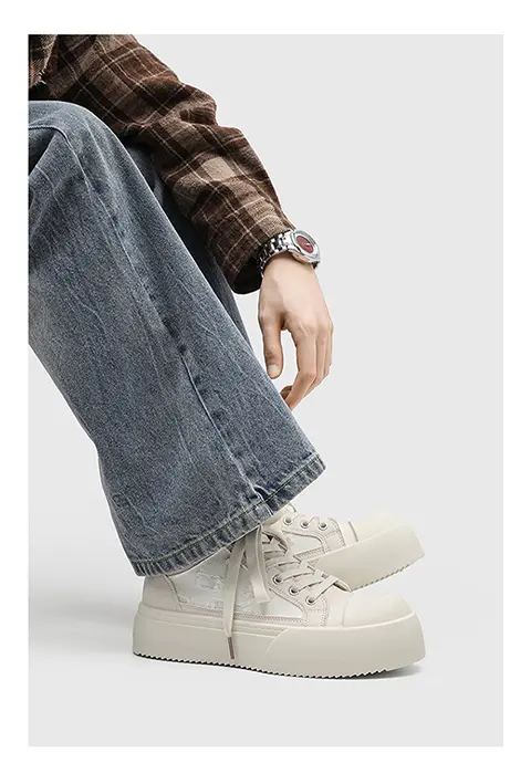 Weiße Freizeitschuhe Für Herren Mit Dicker Sohle Und Canvas-design_voghion.com