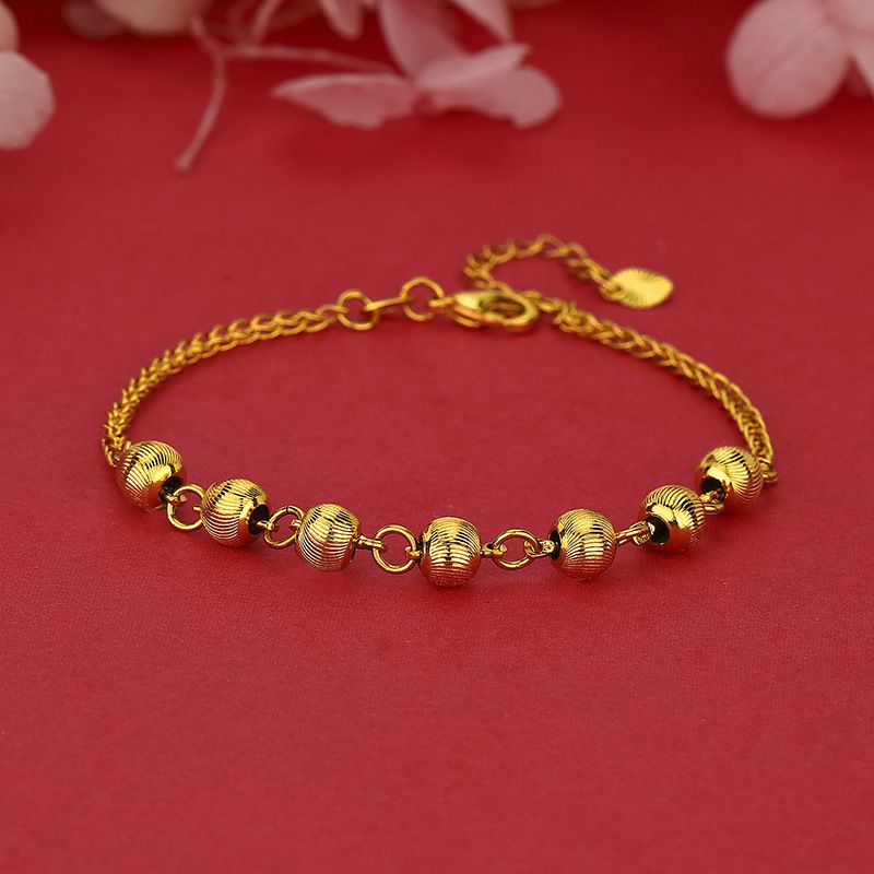 Vieam Sand Glossy Round Pattern Bracciale da donna in oro Semplice moda perline portafortuna stile etnico gioielli_voghion.com