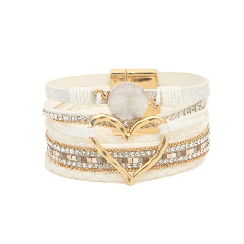 Bohemian Multi-layer Leather Handwoven Gold Big Love Ladies Bracelet_voghion.com