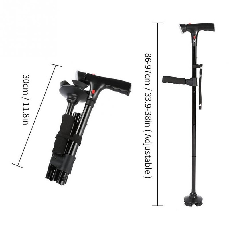 Bastone pieghevole telescopico pieghevole per anziani Bastone per anziani LED con allarme Bastone da passeggio Trusty Sticks Stampelle per anziani per madri e padri anziani_voghion.com