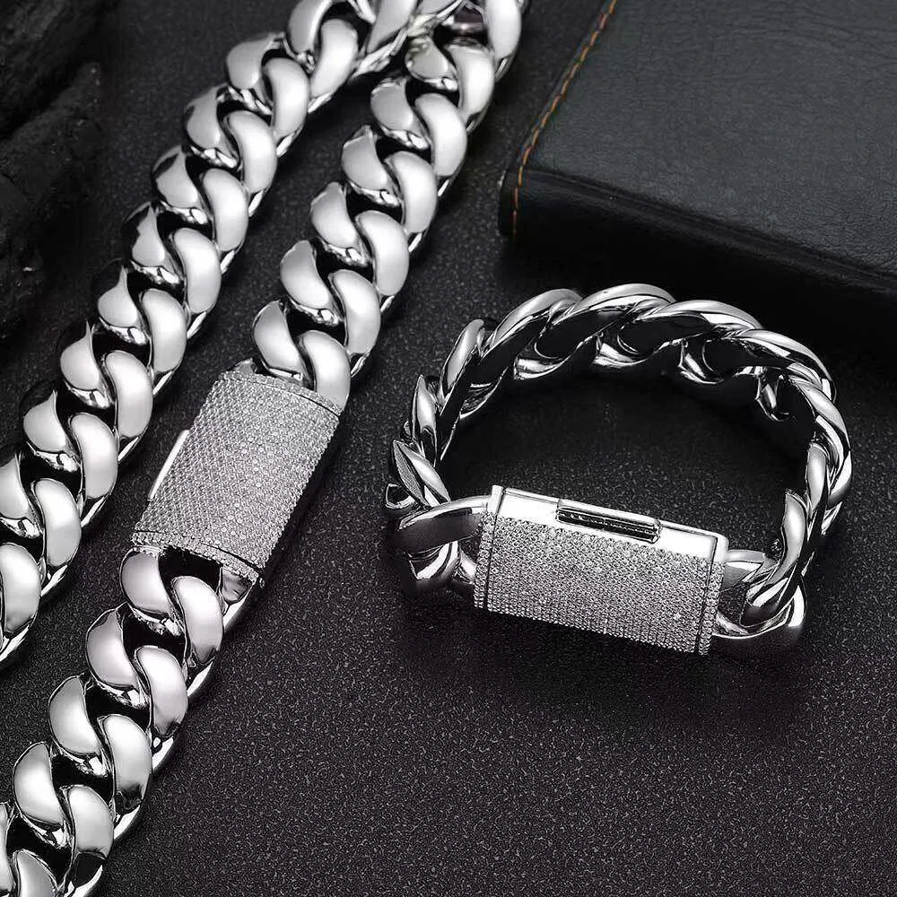 Miami Cuba Link Designer Bracelet Men 12mm 14mm 16mm 18mm 20mm Wide Gold Chain Micro Set Moissanite Diamond Buckle Rap_voghion.com