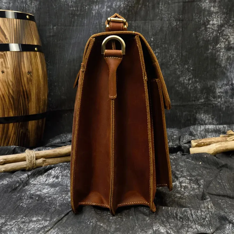 Moda 100% genuino uomo cartella in pelle di mucca laptop vintage spalla vera pelle di mucca borsa per computer 15.6 240815_voghion.com