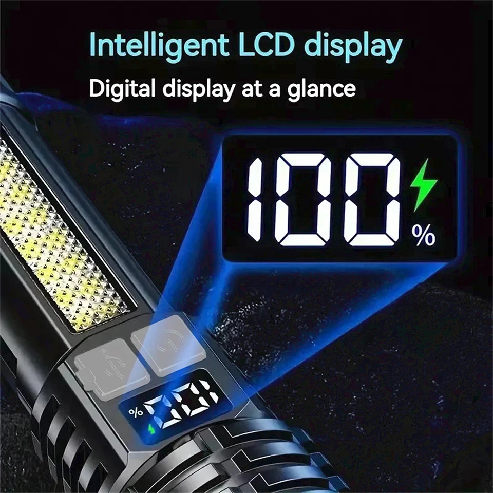 Hochleistungs-LED-Taschenlampe, leistungsstarke, wiederaufladbare COB-Taschenlampe vom Typ C mit Seitenlicht, Taschenlampe für Outdoor-Camping-Wandern_voghion.com