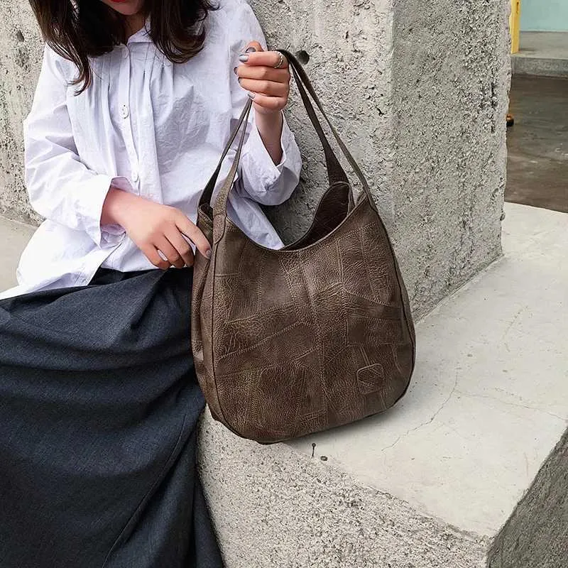 Women Vintage Shoulder Bag Designers PU Leather Handbags Female Top-handle Hobo Bags Fashion Brand Large Capacity_voghion.com