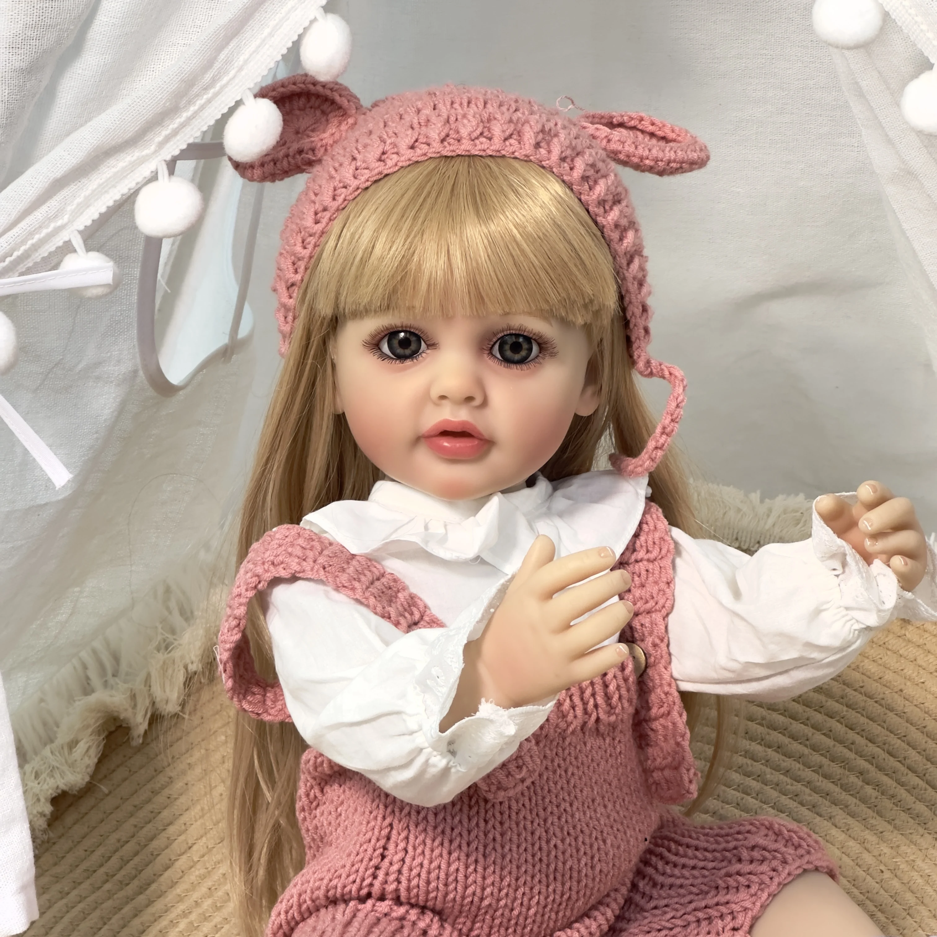 Poupée Reborn en silicone souple de 22 pouces, corps entier en vinyle, poupée pour tout-petits, Betty, réaliste, nouveau-né, perruque, cheveux, cadeaux pour enfants_voghion.com