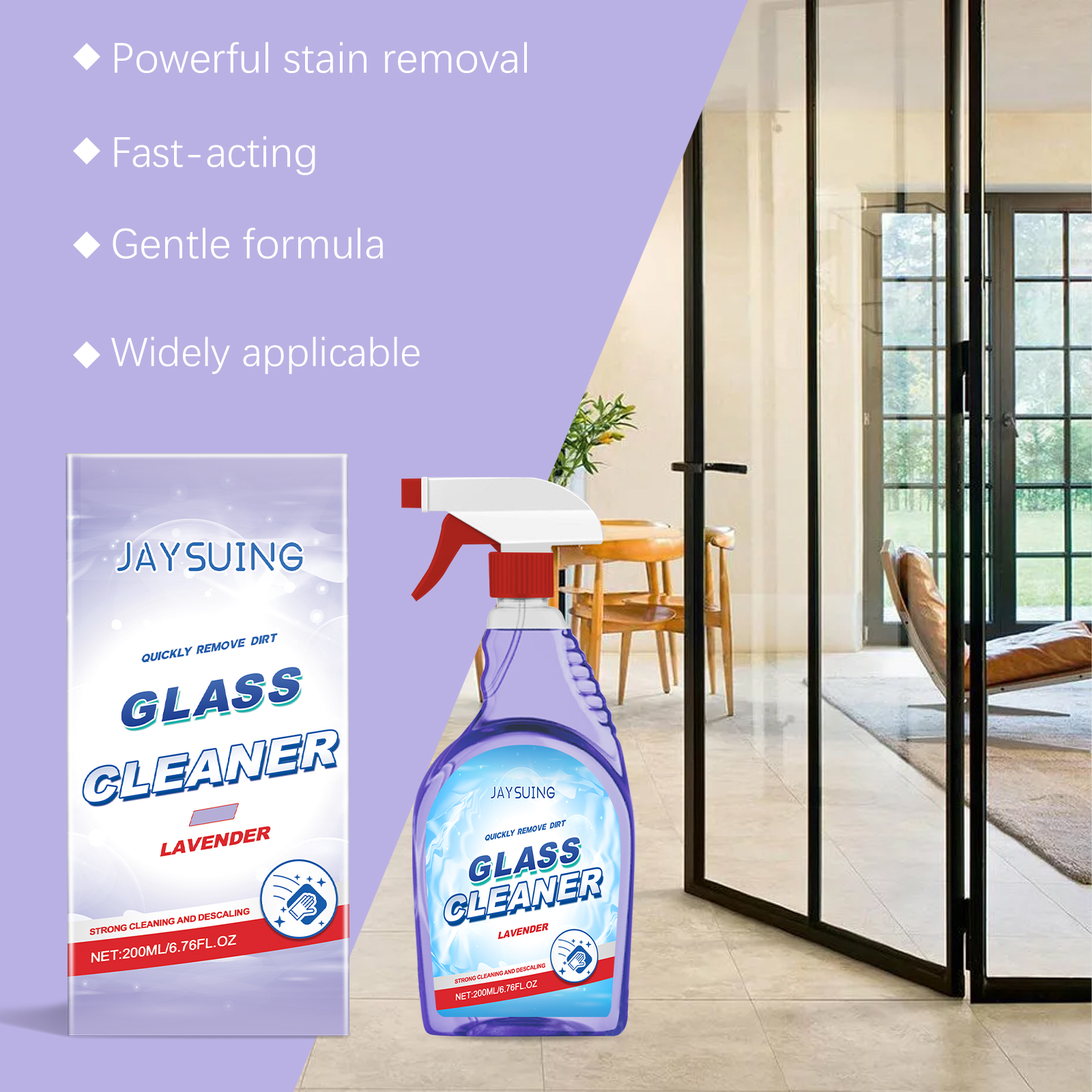 Jaysuing Lavender Scented Glass Cleaner Removes Dust, Dirt, Oil Stains And Cleaning Glass Household Cleaner_voghion.com