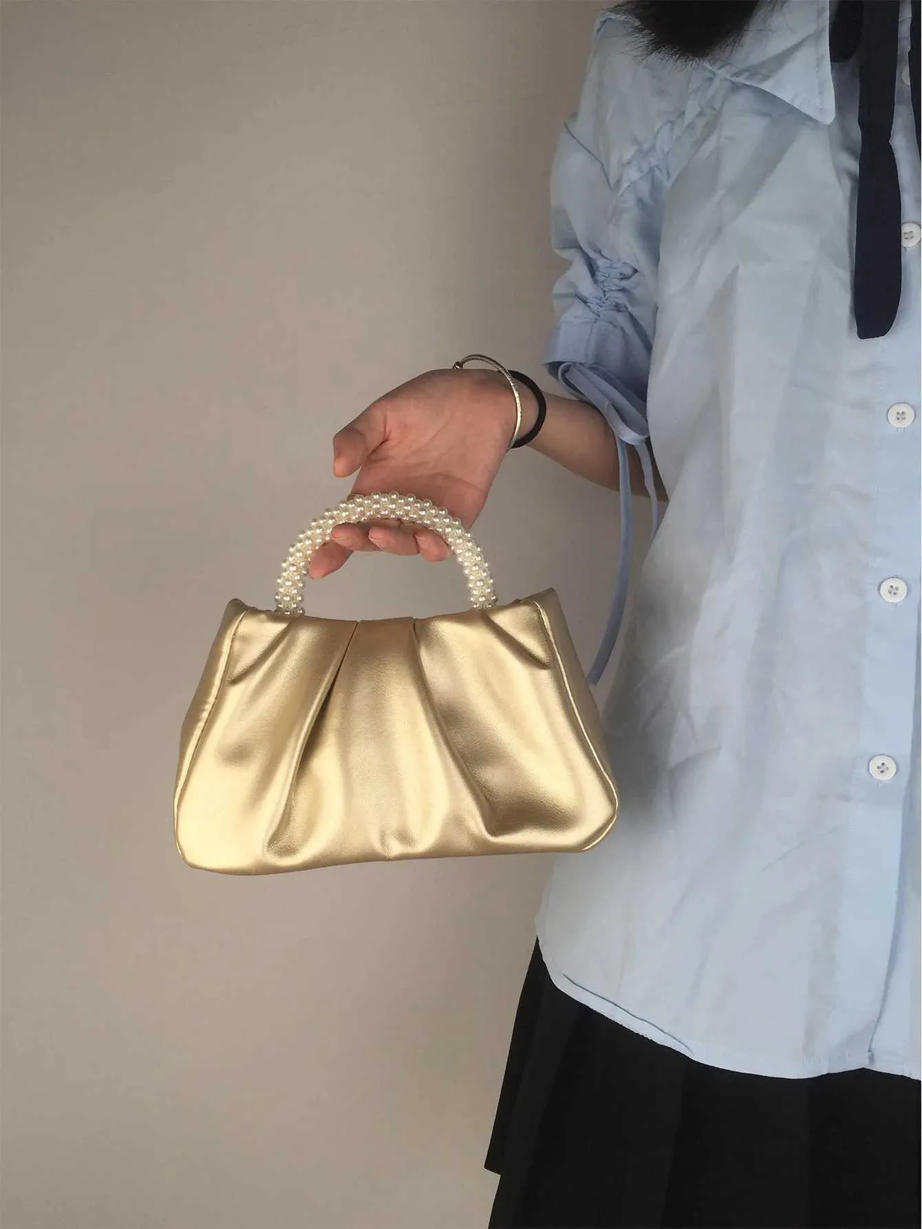 Borsa clutch con manico di perle borsa a spalla quadrata donna_voghion.com