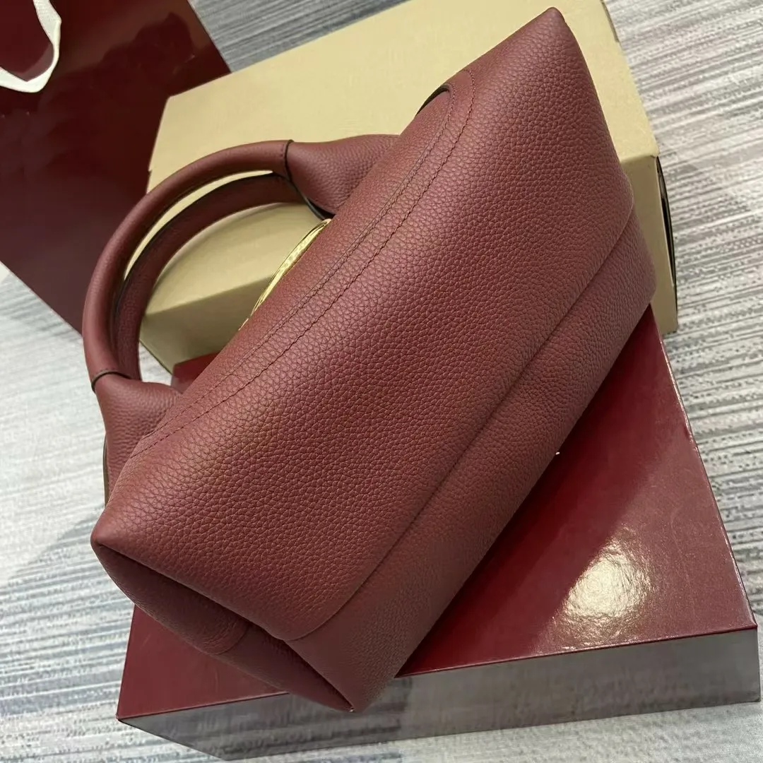 Quality Designer Softbits Bucket Grained Calfskin Leather Top Handle Gold Hardware Hasp Shoulder Bags Women Daily_voghion.com