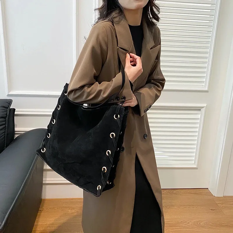 Ladies Handbags Brown Bags Tote Suede Leather Shoulder Women Top Handle Bag Female Sac A Main 240924_voghion.com