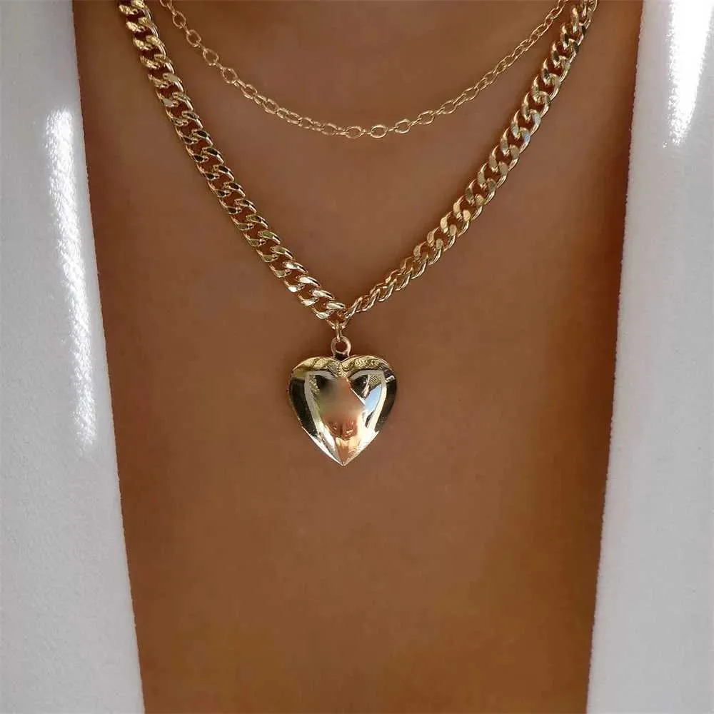 Colliers pendentifs Bls miroir en or en forme de cœur adapté aux femmes à la mode collier pendentif multicouche ensemble de bijoux_voghion.com