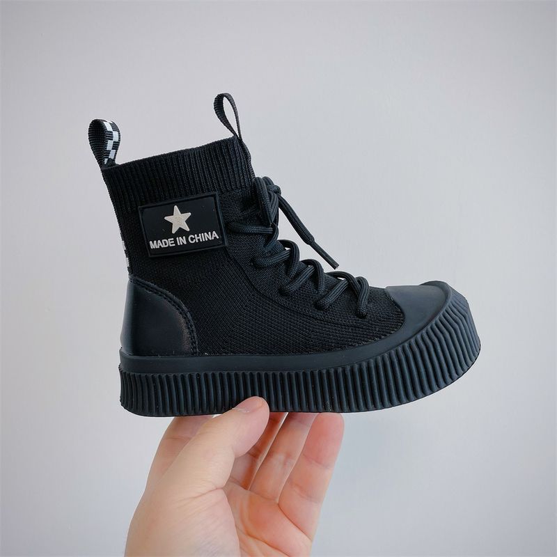 2024 Outono Meninos Moda Flyknit Casual Estilo Coreano Meninas Tendências Sapatos de Cano Alto_voghion.com