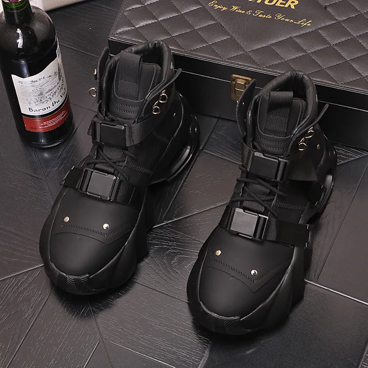 High Top Chunky Sneaker Men Air Cushion Fashion Casual Genuine Leather Cowhide Height Increased Platform Shoes_voghion.com