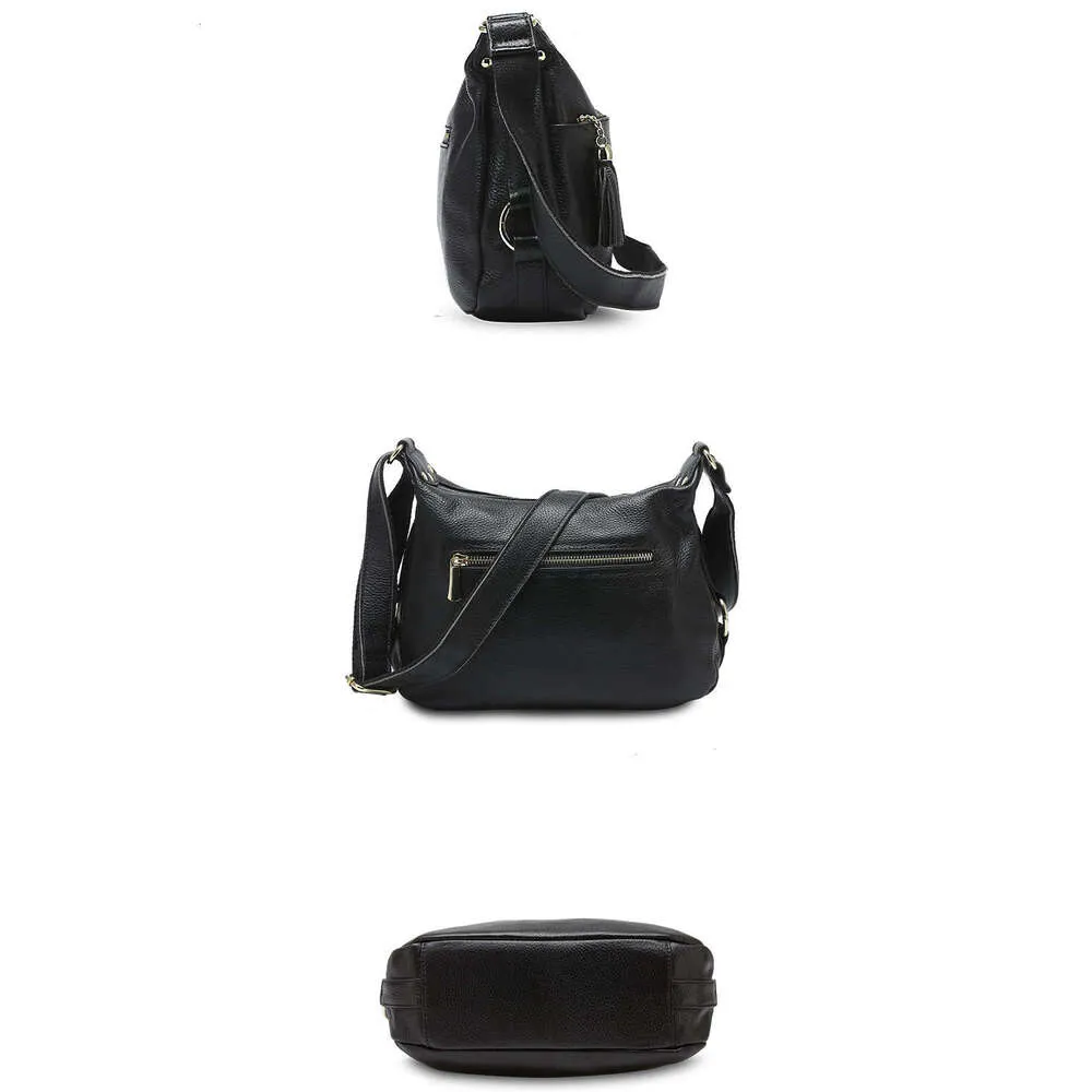 Zency 100% ægte læder moderigtig dameskuldertaske med kvast høj kvalitet hobos elegante dame crossbody-tasker sort_voghion.com