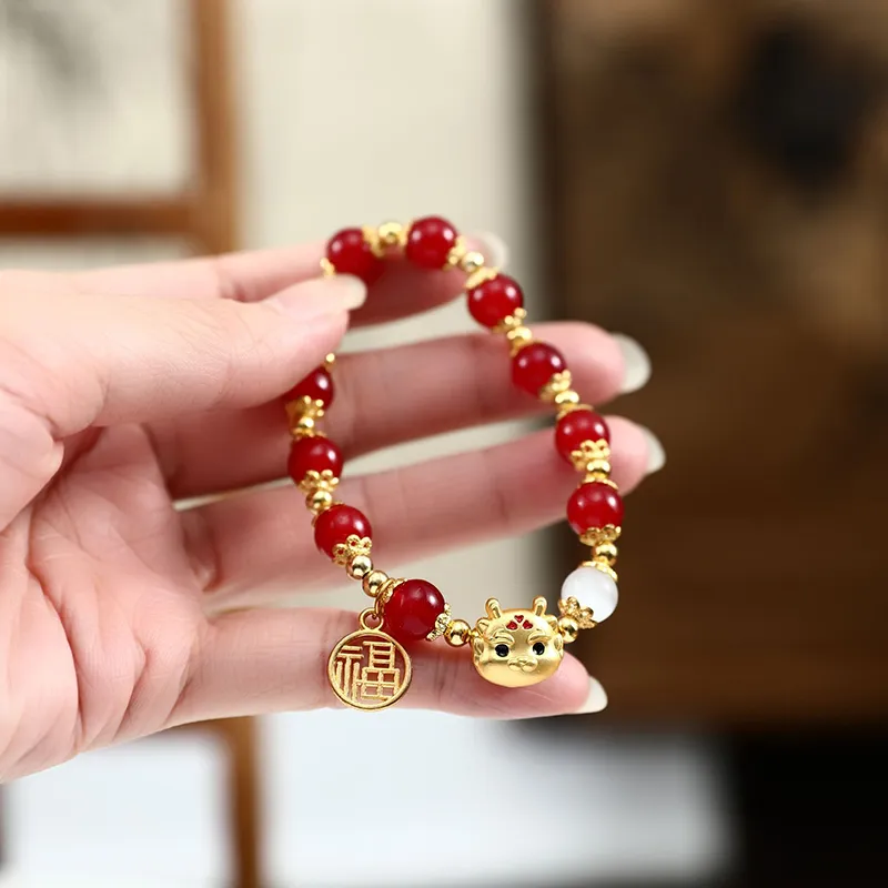Zodiac Dragon Beaded Bracelet Lucky Symbol Blessing Bangle_voghion.com