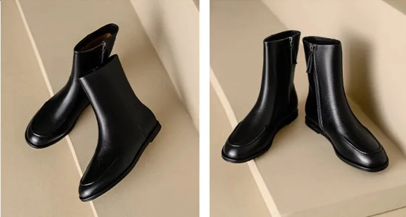 Damen Stiefeletten Aus Echtleder Flache Winter Knight Boots_voghion.com