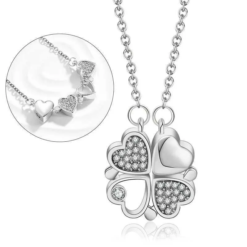 Collane in acciaio inossidabile 316L con ciondolo magnetico a forma di cuore a forma di trifoglio per donna, collana aperta con cristalli_voghion.com