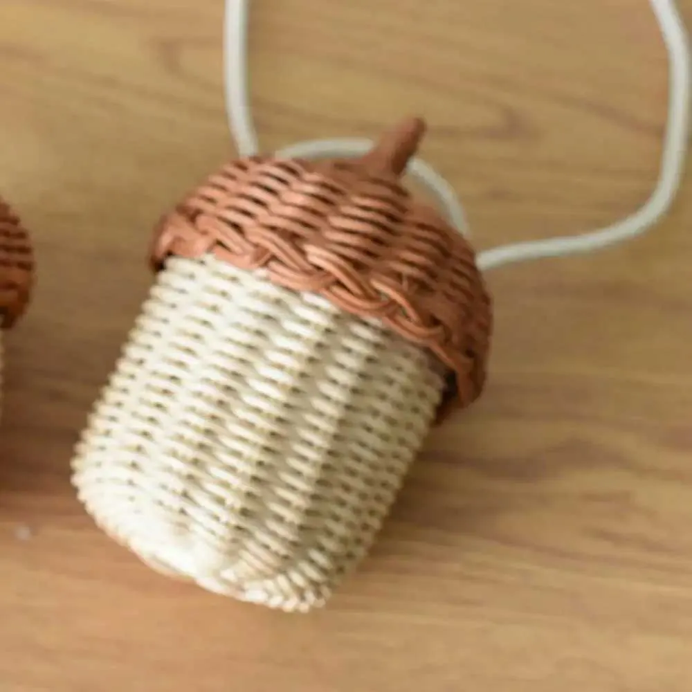 Acorn Shape Storage Basket Handwoven Round Rattan Bucket Trcal Beach Style Woven Shoulder Bag Photo PropsC241106_voghion.com