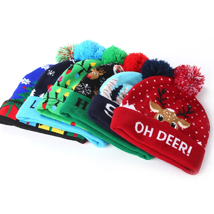 hats Scarves Sets Ball Caps Led Christmas Sweater Knitted Beanie Light Up Hat Party Gift For Kids Xmas New Year_voghion.com