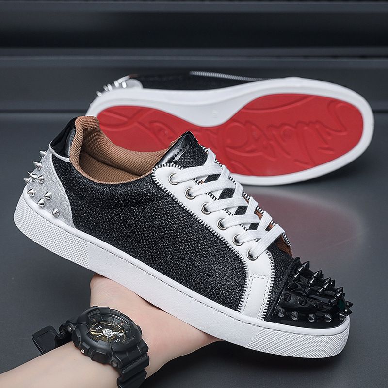 Red Sole Casual Rivets Plate Personality Fashion Trend Men's Shoes_voghion.com