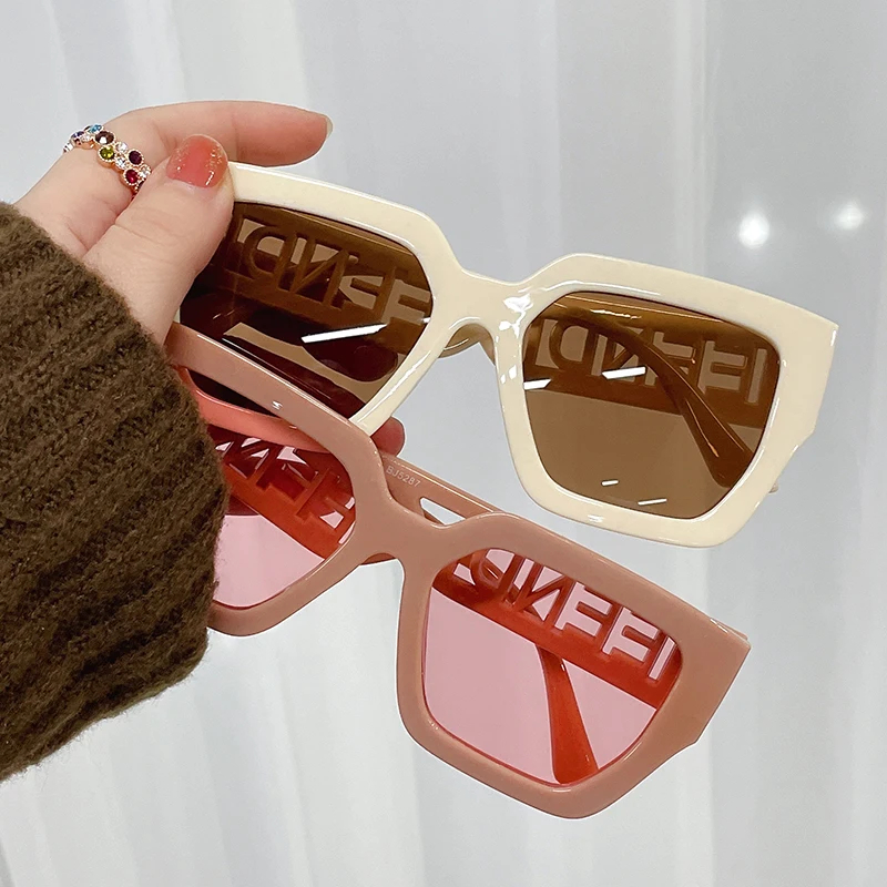 Brand Designer Women Sun Glasses  Trendy Oversized Square Men Sunglasses Retro Hollowed Letter Eyewear UV400 Goggles_voghion.com