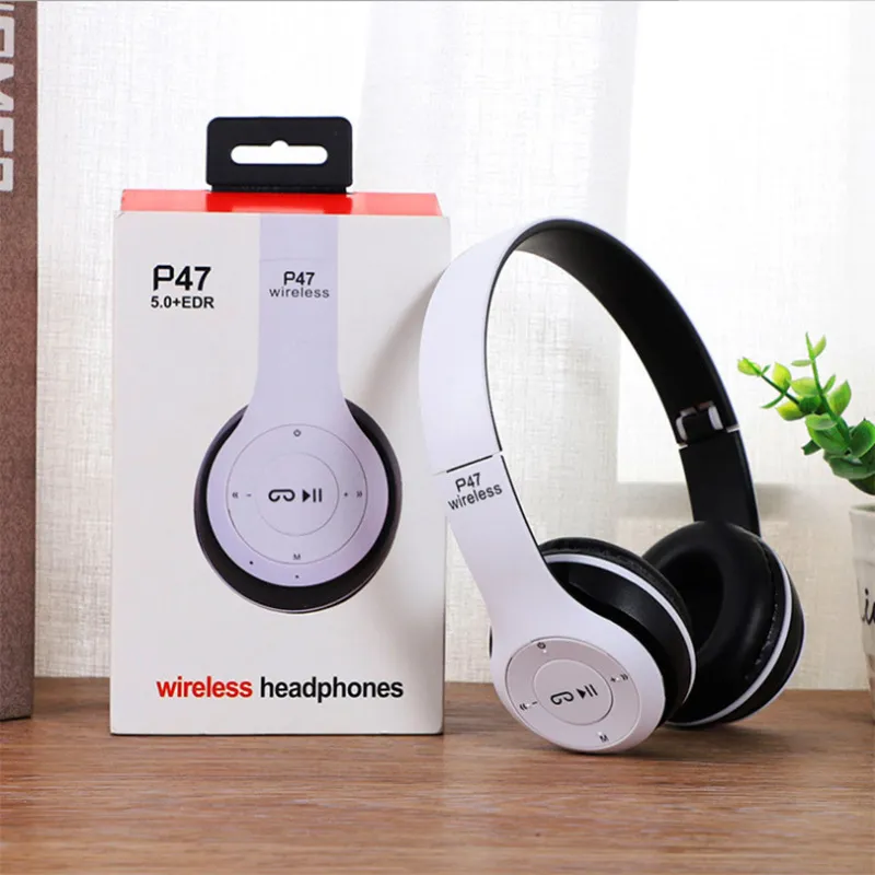 P47 Wireless Earphones Stereo 5.0 Bluetooth Headsets Foldable Gaming Earphone Bass Animation Showing Support TF FM Card_voghion.com