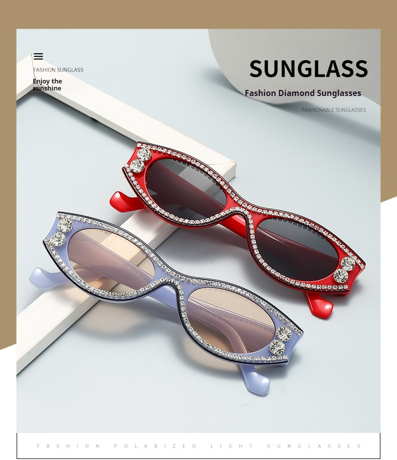 Ochelari de soare personalizați cu fotografie de stradă, cu cadru mic, ochi de pisică, culoare bomboane, la modă, pentru femei_voghion.com