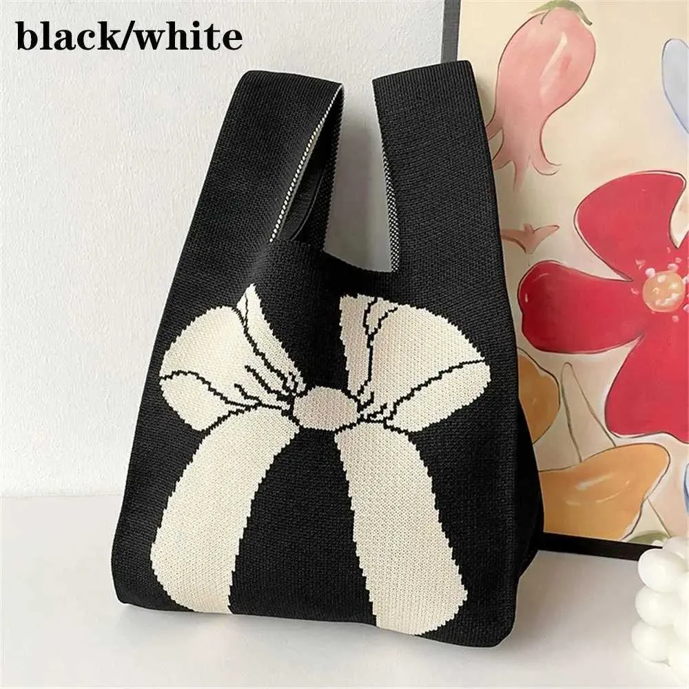 Reusable womens knitted casual handmade wrist knot handbags bows shopping bags outdoor ragtag accessories Y241106_voghion.com