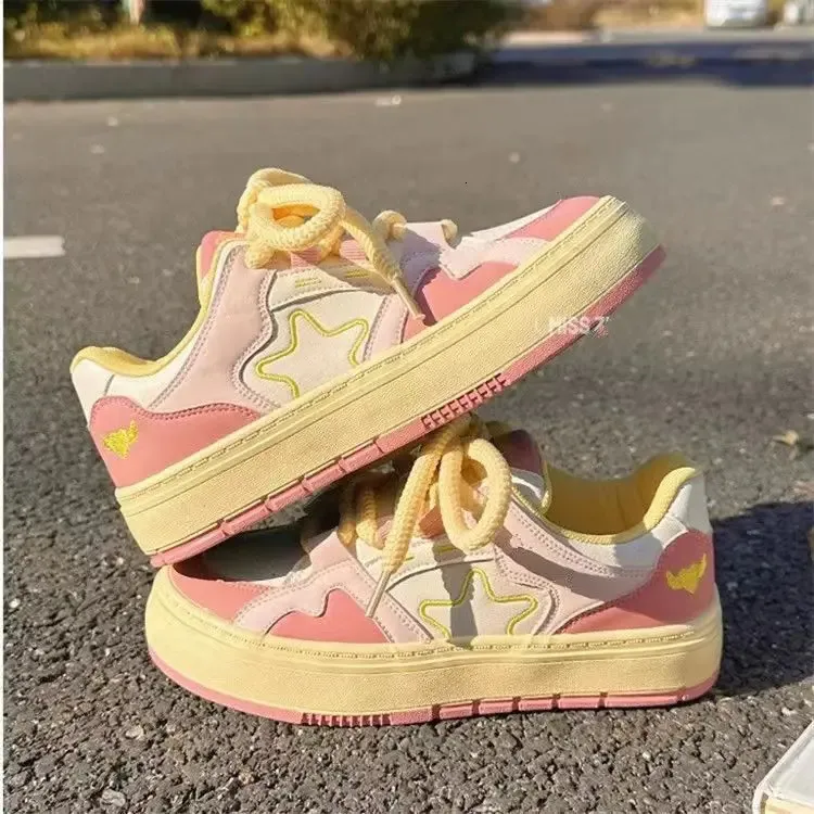 SHANPA Dolce Rosa Donna Sportivo Stile Coreano Moda Kawaii Patchwork Donna Sneakers Casual Leggero Scarpe con Lacci_voghion.com