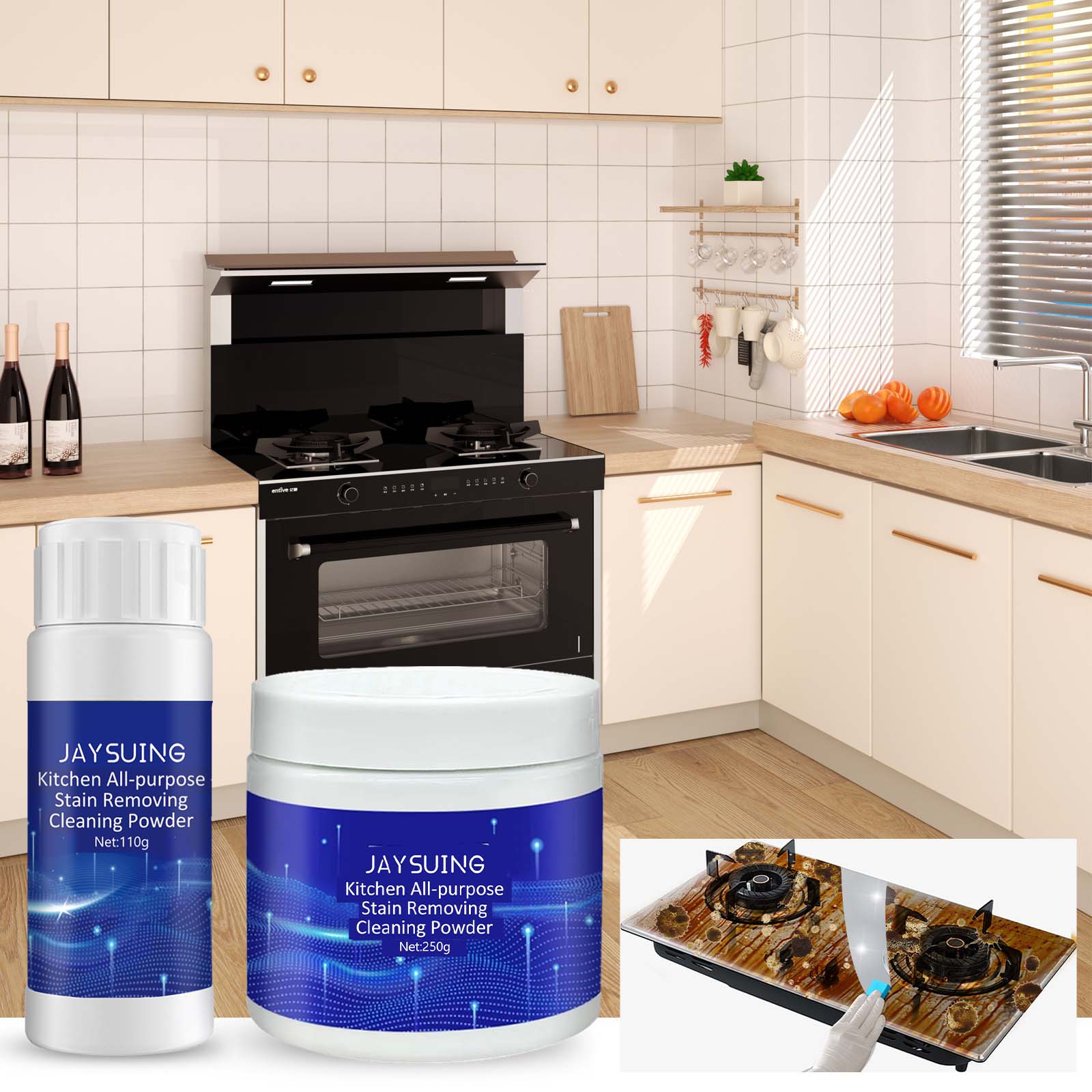 Jaysuing Kitchen All-Purpose Stain Removing Cleaning Powder, Kitchen Stove Oil Cleaning Utensils Rust Removal Stains Dirt Cleaning Agent_voghion.com