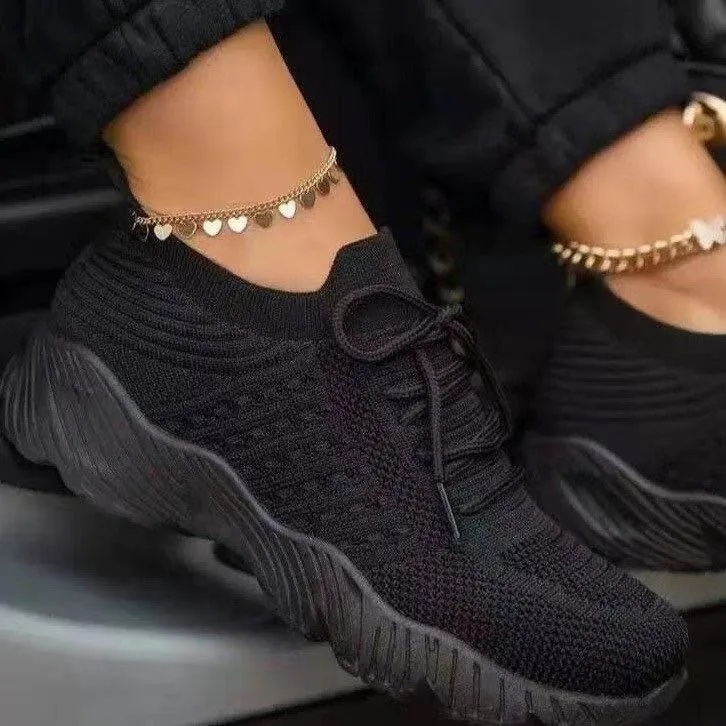 Women's Breathable Mesh Lace-up Running Trainers Platform Shoes_voghion.com