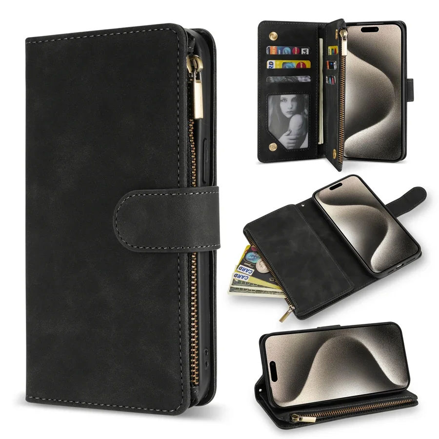Leather Wallet Phone Case For Iphone With Magnetic Kickstand_voghion.com