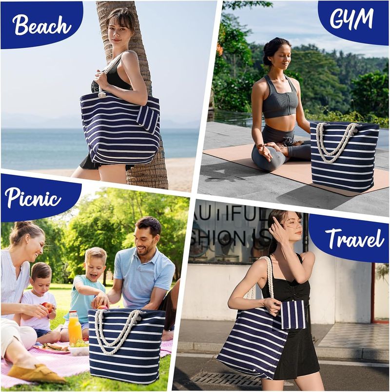 Faltbare Strandtasche, große Kapazität, tragbare Aufbewahrungstasche, große, wasserdichte Strandtasche_voghion.com