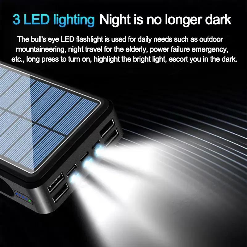 Banco de energía solar inalámbrico de 80000 mAh, portátil, de carga rápida, con 4 puertos USB y LED._voghion.com
