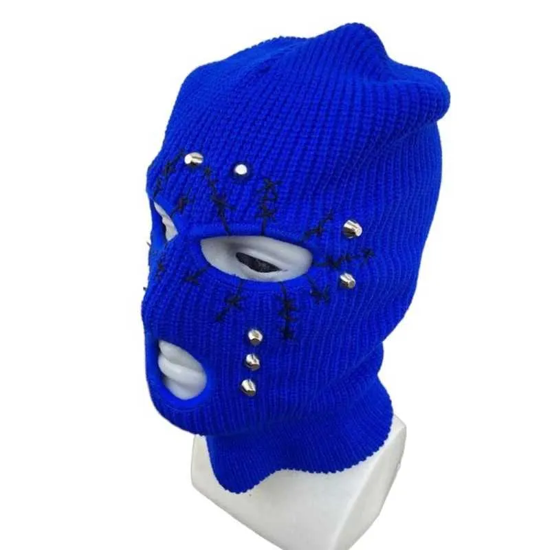Bonnet/casquette crâne corne de diable Halloween bonnets tricotés masque de ski intégral chaud chapeau cagoule coupe-vent J240913_voghion.com