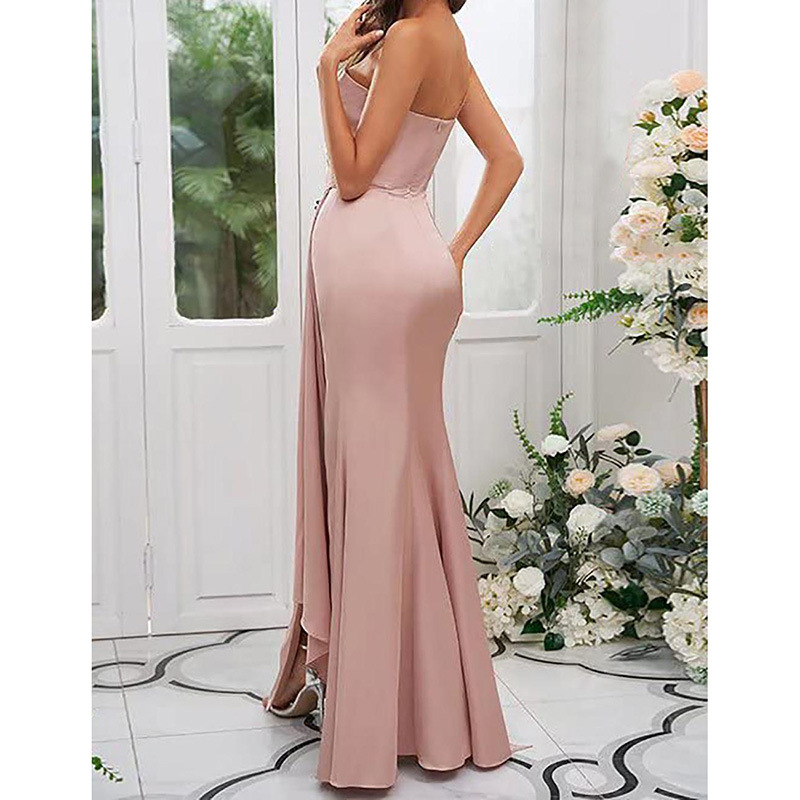 Kadınlar için tek omuzlu yırtmaçlı dans sırtı açık gece elbisesi seksi ve cömert elbise kadınlar için_voghion.com