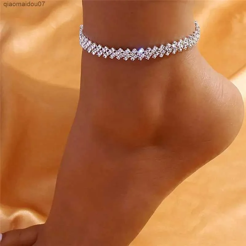 Anklets Huitan Fashion Design Rhinestone Womens Sier/Gold Exquisite Girl Ankle Leg Chain Party JewelryL2403_voghion.com
