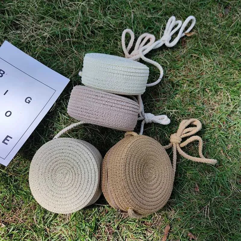 Moda Donna Ragazza Rotonda Borsa da spiaggia estiva Borsa a tracolla intrecciata in rattan Borsa a mano Accessori in maglia C241210_voghion.com