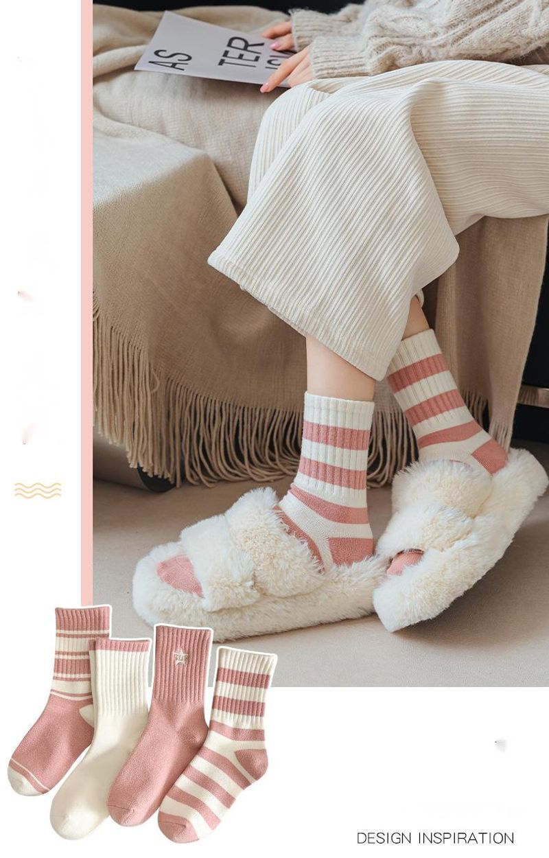 Solid color cotton for children, winter rabbit cashmere, thick midsole women's s, striped embroidery, high elastic_voghion.com
