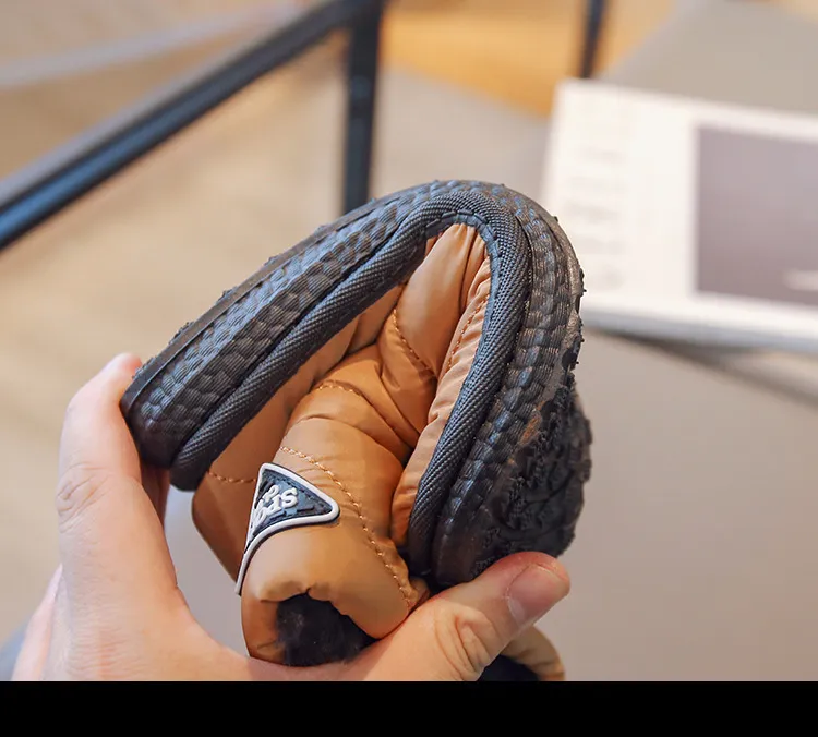 Winter Kids Snow Thick Fur Morden Sewing Elastic Band Children Youth Flat Black Brown Non-slip Cutefeet Warm Boys Girls_voghion.com