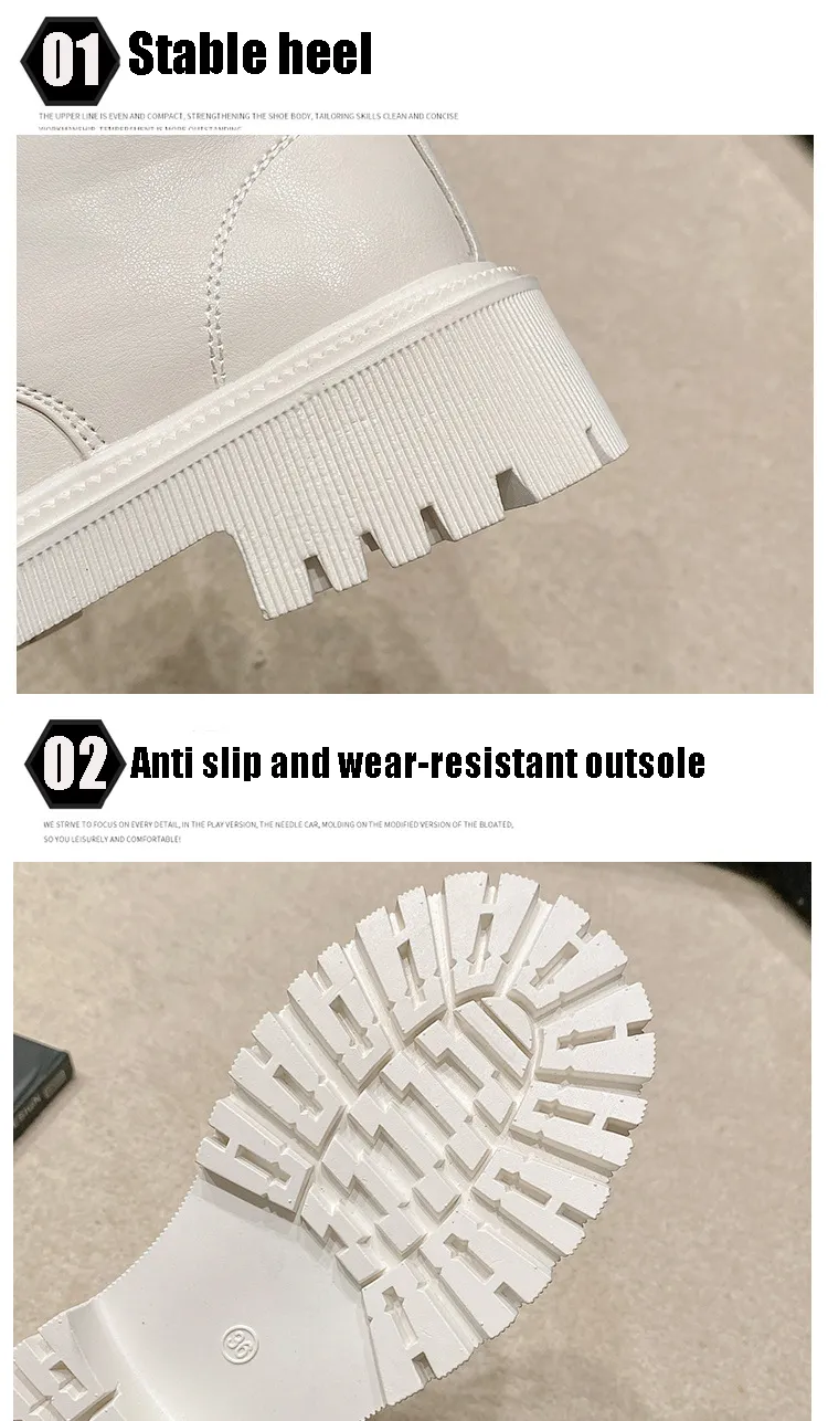 2024 Frete grátis novo estilo britânico pelúcia espessada moda sola grossa para botas femininas em branco e preto 35-42_voghion.com