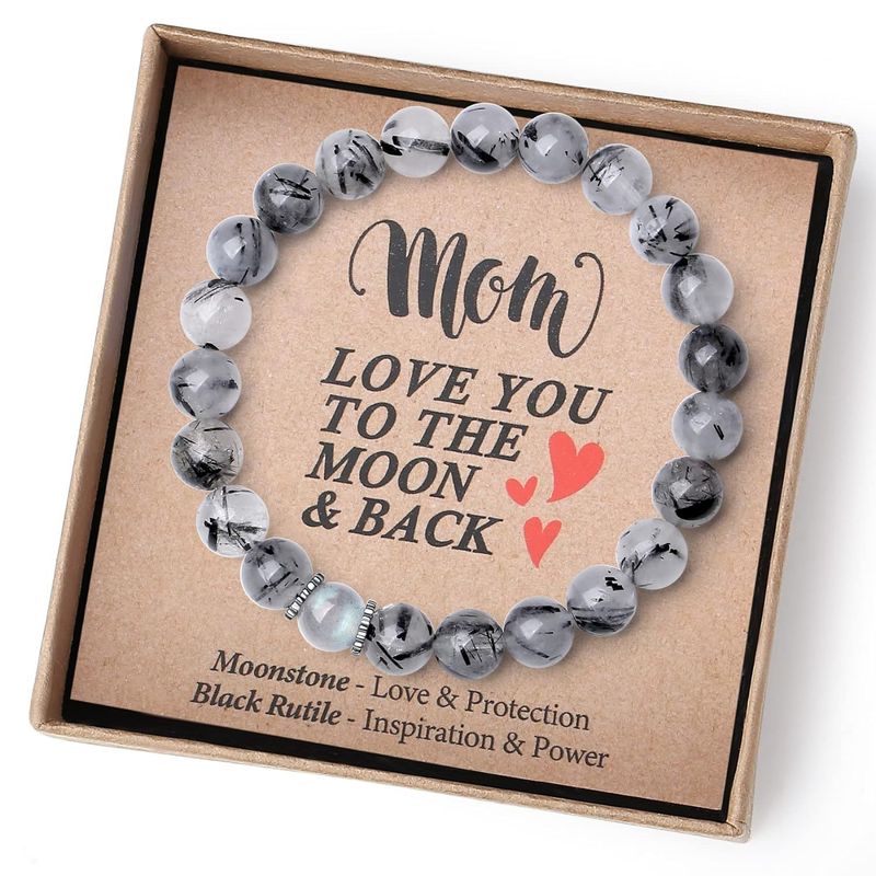 Braccialetto con corda elastica in pietra vulcanica zebrata, pietra di luna, regalo per la festa della mamma e del papà_voghion.com