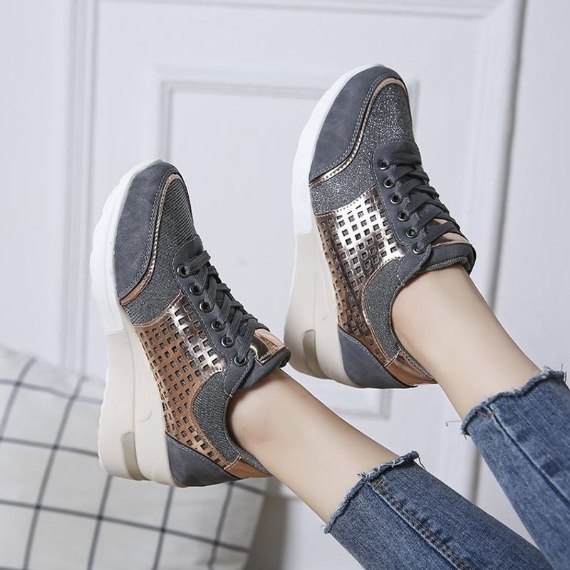SH Wedge Mesh Platform Solid Color Thick Bottom Zipper Vulcanized Shoes for Women's Sneakers atos De Mujer SB152_voghion.com
