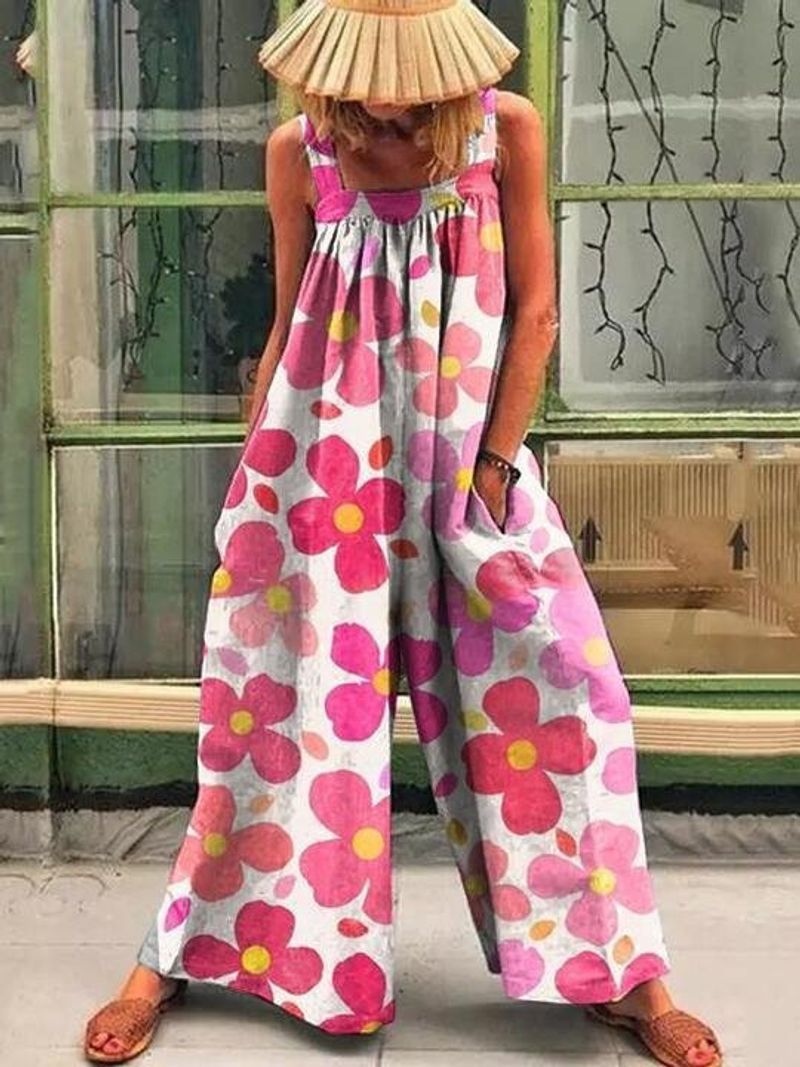 Women's 2023 Summer New Large Fashion Print Loose Strap Wide Leg Jumpsuit_voghion.com