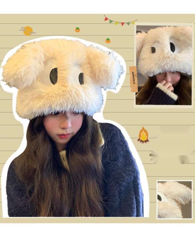 Autunno e inverno versatile carino cartone animato divertente cagnolino lungo peluche da donna alla moda coreano cappello di protezione per le orecchie_voghion.com