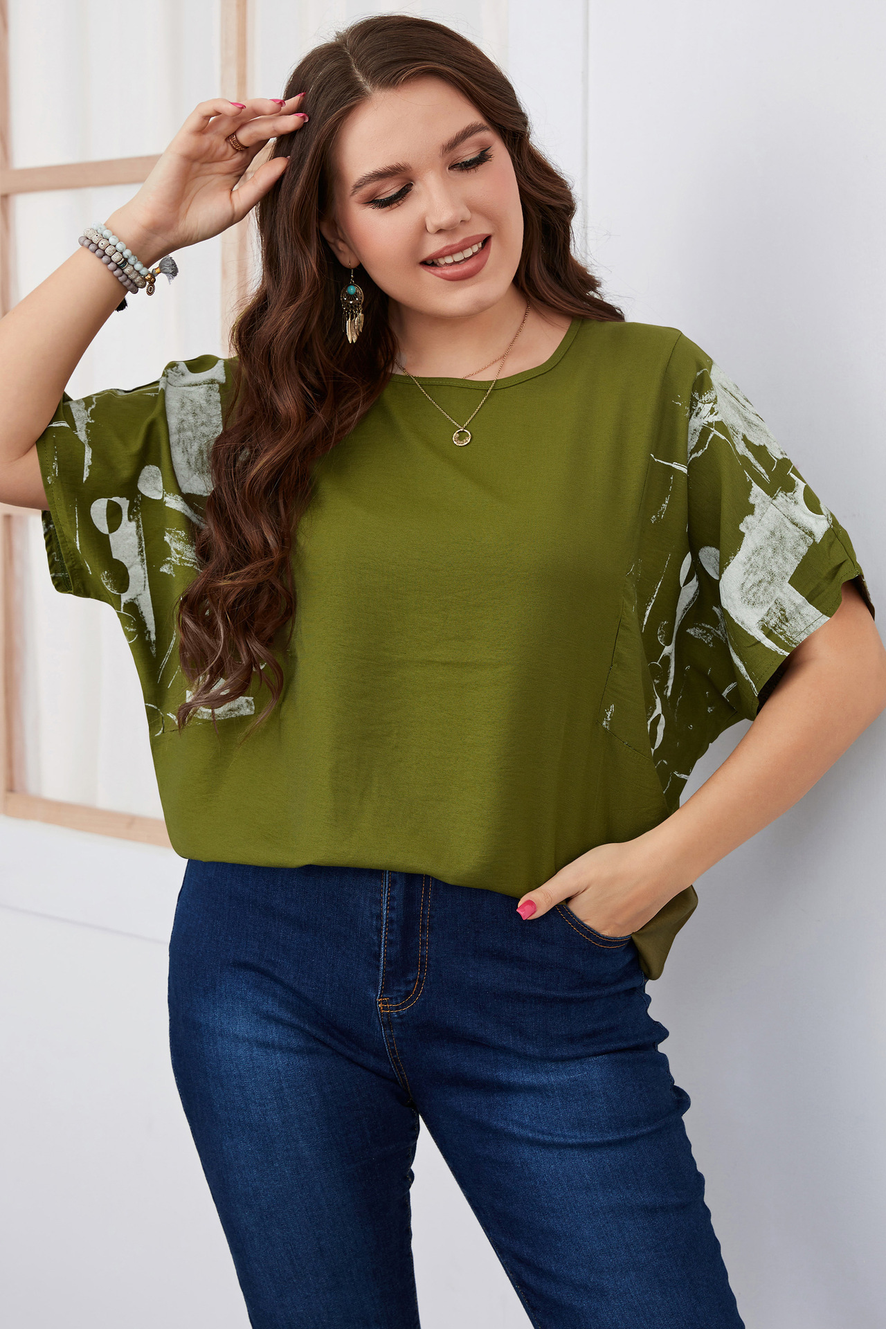 Camicia estiva da donna di grandi dimensioni a maniche corte ampia_voghion.com