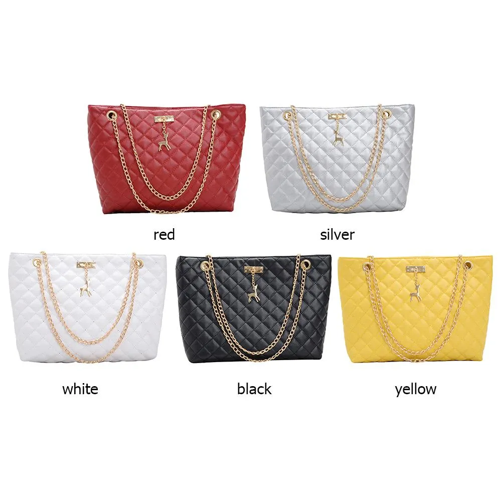 Classic Dia Lattice Handbag Fashion Women Large Capacity Top-handle Bags Pure Color Thin Chain Shoulder Crossbody Bag_voghion.com