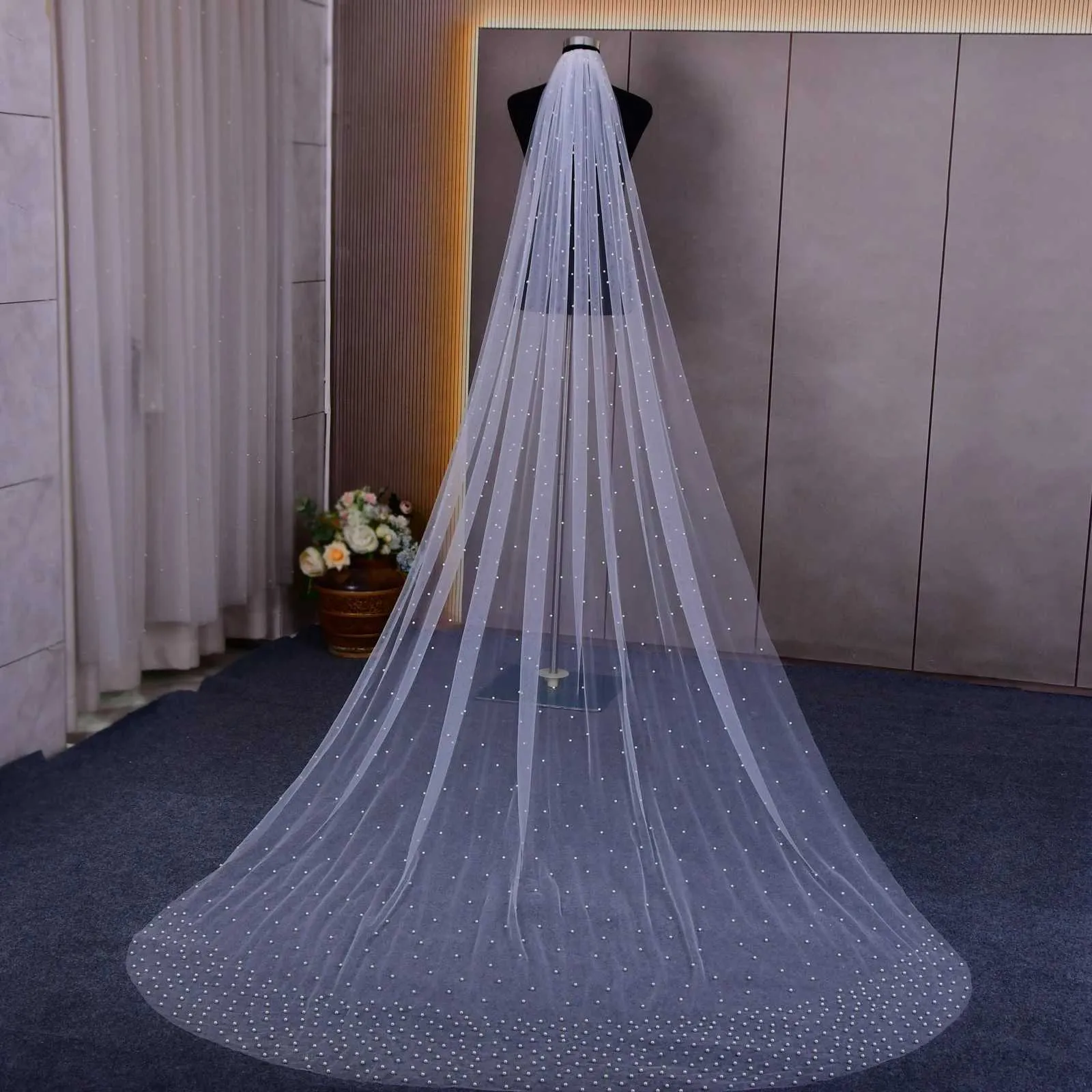 Jewelry V10 Pearls Bridal Veils 1 Tiers Veil Dense Up and Down Hair Accessories Brides Wedding Mantilla for Church_ipsvogv.com