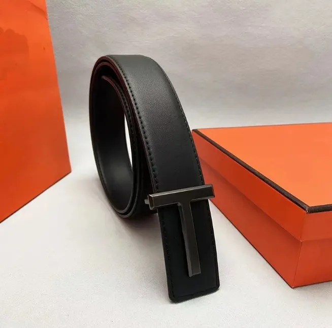 Designer Tom Women's Belt Letter Men's Plain Smooth Buckle Gold Business Belt_voghion.com