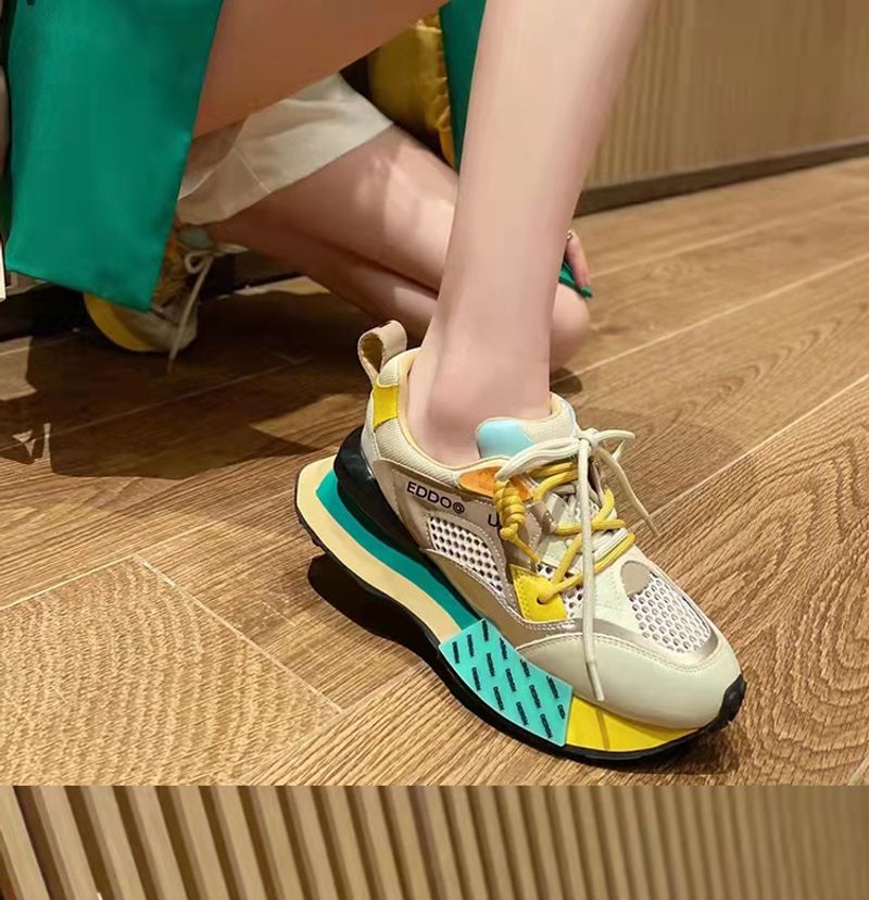 Stivali alla moda in mesh traspirante color block, nuovi stivali da donna casual con soletta rialzata e tacco alto_voghion.com